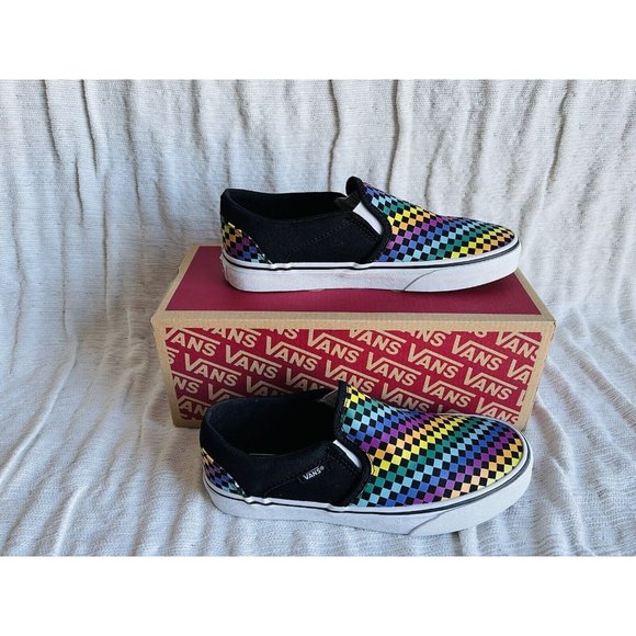 NIB Vans Asher Rainbow Mini Check Sneakers VN000VOSAQ8 - Picture 2 of 5